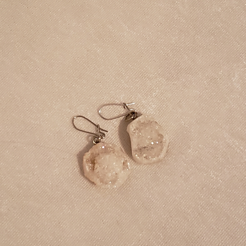 Silver & White Druzy Quartz Stone Earrings